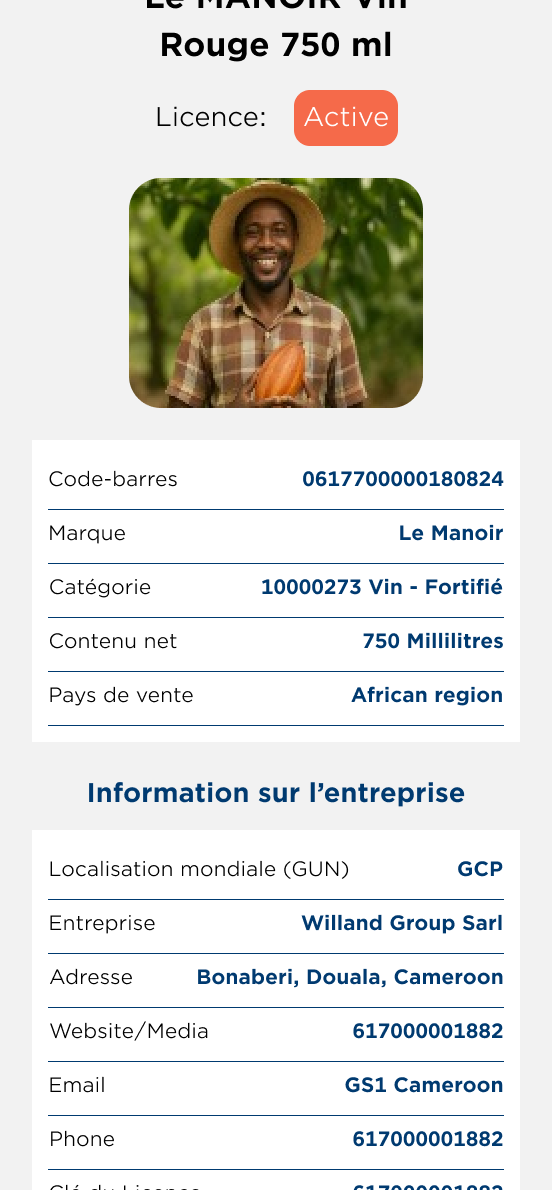 QR617 — Caractéristiques produit GTIN
